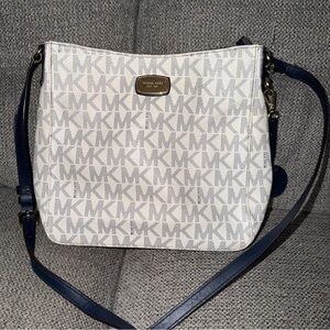 Michael Kors Monogram White and Navy Crossbody Bag